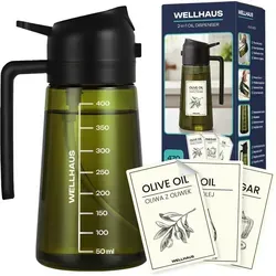 WELLHAUS Olivenölspender & Ölsprüher 2in1 – 470 ml Glas mit UV-Schutz