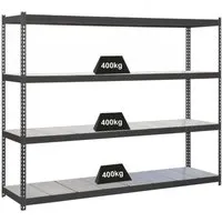 PROREGAL® Schwerlastregal METAL YETI FOUR, 400kg Traglast - Schwerlastregal für Werkstatt und Lager, 200x120x45cm, 4 verstellbare Stahlböden, hohe Stabilität und einfache Montage für bis zu 400kg pro Ebene.