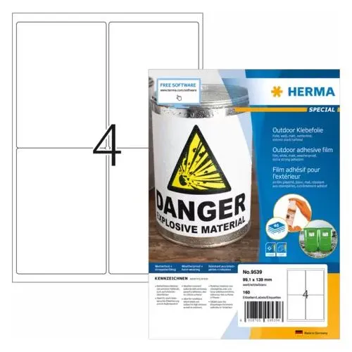 HERMA A4 Outdoor Klebefolie 99,1x139 mm - 160 Stück - Hochwertige Outdoor-Klebefolie in A4-Format, wetterfest und langlebig, perfekt für den Einsatz im Freien.