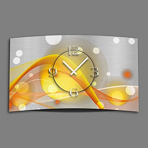dixtime Abstrakt gelb orange Designer Wanduhr modernes Wanduhren Design leise kein Ticken 3DS-0048