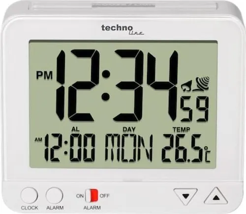 technoline Funkwecker WT 195 - Funkwecker mit Nachtlicht-Funktion, digitales LCD-Display und temperaturanzeige in elegantem Weiß