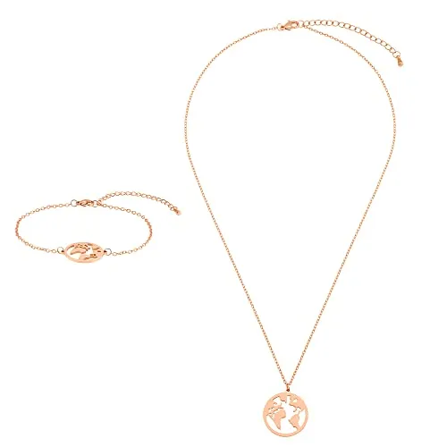 Produktbild Heideman Geschenkset Armband und Halskette Weltkarte Damen aus rosegold poliert