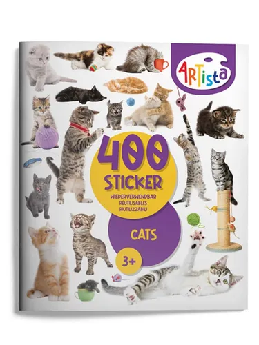 Artista 9315130 Stickerbuch Katzen - 400 naturgetreue, wiederverwendbare Sticker, fördert Kreativität und Feinmotorik für Kinder ab 3 Jahren