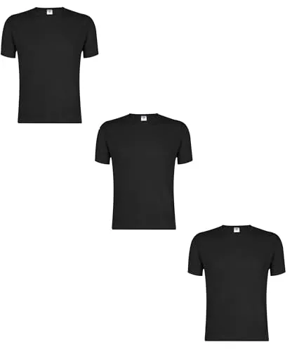 Stück Herren Unisex Kurzarm T-Shirt Rundhals Crew Neck im Set Classic Fit 100% weiche Baumwolle Ring Spun Gesponnen 150g/m2 Qualität, Single Jersey von S bis 3XL (Schwarz XL 3er Pack) 3