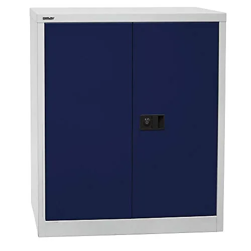Bisley Werkzeugschrank E402A01G, grau/blau, 1 höhenverstellbarer Fachboden - Flügeltürenschrank aus hochwertigem Stahlblech mit 70 kg Traglast, ideal für sichere Aufbewahrung in Werkstätten oder Garagen. Made in Europe, Lieferung montiert!