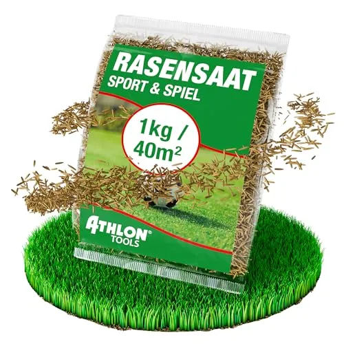 ATHLON TOOLS Sport- und Spielrasen Samen 1kg / 40m² Frühjahr/Sommer - Rasensamen schnellkeimend - Rasensaat Rasen-Nachsaat - robuster Sportrasen für Kinder und Haustiere
