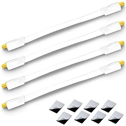 ARLI 4x Fensterdurchführung UltraSlim weiß – Vergoldet | TV SAT Flachkabel Ultraflach DVB-S2 DVB-T2 für Camping Wohnwagen Fenster Türen