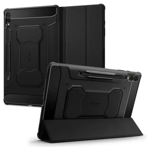 Spigen Rugged Armor Pro Hülle für Samsung Galaxy Tab S10+ / S9+ - Schwarz - Tablet Hülle mit robustem Design und Air Cushion Technologie für besten Stoßschutz. Kompatibel mit S Pen und Spigen Displayschutzfolie, ideal für modernes Arbeiten und Entertainment.