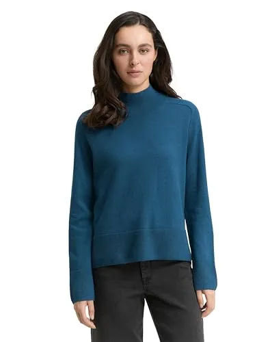 TOM TAILOR Rundhalspullover M (38) - Moderner Pullover aus 95% recycelter Baumwolle und 5% Kaschmir, in der trendigen Farbe dark petrol melange für stilvolle Looks.
