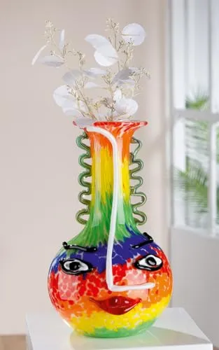 GILDE GLAS Gesichtsvase - Handgefertigte Deko Vase aus Farbglas, Höhe 34 cm - Vasen für stilvolle Dekoration: Diese einzigartige Gesichtsvase aus Farbglas ist ein Blickfang und ideal für jeden Wohnstil. Perfekt als Geschenk für besondere Anlässe!