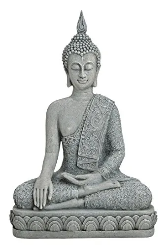 Geschenkestadl XL Buddha Figur sitzend 39cm - Feng Shui Sammlerfigur - Stilvolle Buddha Figur aus Polystein, 39cm groß in Grau, ideal für Feng Shui und als dekoratives Element für Ihr Zuhause.