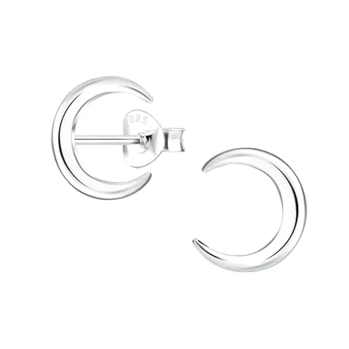 Monkimau - Mond Ohrringe, Ohrstecker, Ohrschmuck - aus 925 Sterling Silber - für Damen und Mädchen - handgefertigt, hypoallergen und kleine Geschenkidee