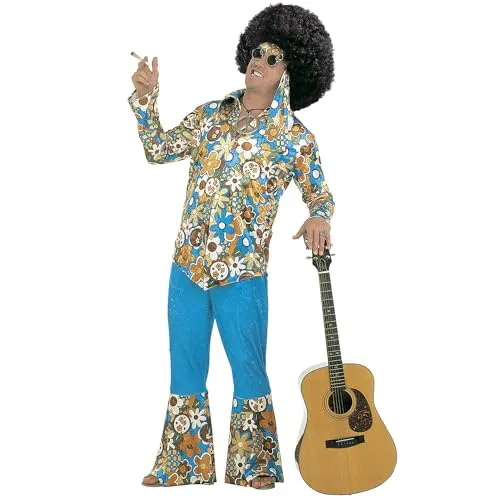 Rockstar Eddy Hippie Kostüm für Herren - XL - Kostüme für Herren, bring den 60er Jahre Groove zurück mit einem farbenfrohen Hemd, Schlaghose und Stirnband im floralen Design!