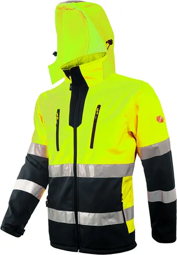 ACE Neon Softshell-Warnjacke Warnschutz-Jacke für Arbeit  abnehmbare Kapuze
