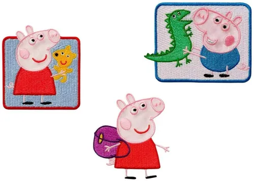 Mono-Quick Aufnäher Bügelbild, Aufbügler, Applikationen, Patches, Flicken, zum aufbügeln, Polyester, Peppa Pig Set 3 Stück - Größe: 7,7 x 5,8 cm