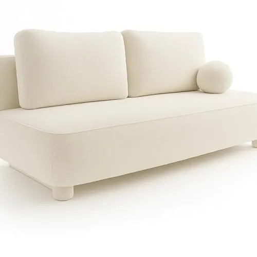 SeproMeble Schlafsofa Maja, Sofa mit Schlaffunktion und Bettkasten, Farbe: Creme, Bouclé-Stoff