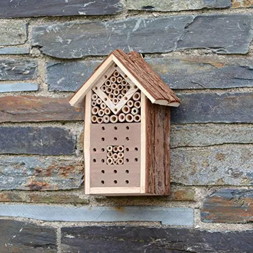 CKB LTD Kleines Insektenhotel aus natürlicher Holzrinde, für Bienen, Marienkäfer, Haus, Holz, Außenunterschlupf, Gartennest, Garten, Haus, Outdoor-Lebensraum, klein, 16 x 9 x 23 cm