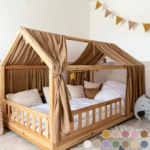 lilimaus Hausbett Himmel [in 12 Farben] Betthimmel Hausbett aus 100% Baumwolle Musselin - Stoffhimmel für Hausbett Deko Mädchen & Jungen - Himmel für Hausbett Kinder - Bett Vorhang Kinderbett