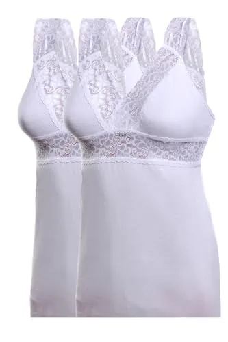 Toker Collection Damen Unterhemd BH Hemd ohne Bügel mit weicher elastischer Spitze im 2er Pack aus Reiner Baumwolle, mit elastischer Spitze (DE/NL/SE/PL, Numerisch, 40, 42, Regular, Regular, Weiß)