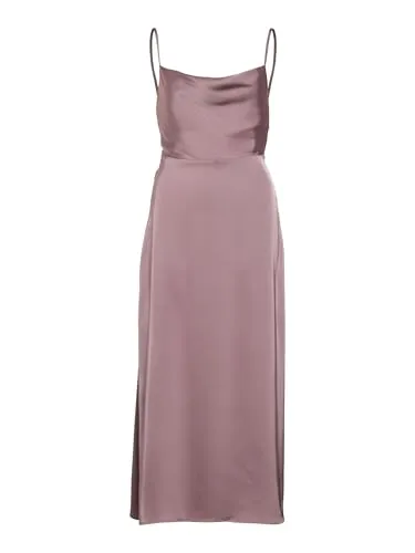 Vila VIRAVENNA Strap Ankle Dress - Legeres Satin Slip Dress in Blau/Rosa - Elegantes Abendkleid mit Spaghettiträgern, ideal für besondere Anlässe. Hergestellt aus reflektierendem Polyester und pflegeleicht bei 40°C.