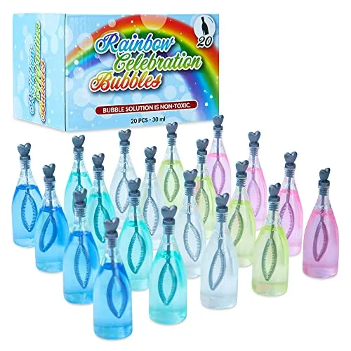 KreativeKraft Seifenblasen Pack Mini Hochzeitblasen Party Tischdekoration Gastgeschenke Hochzeitsdekoration Seifenblasen Mitgebsel 20-40 STK Champagnerblasen(Rainbow Bottles), KK20
