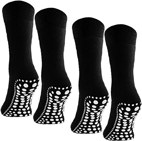 Brubaker 4er Pack ABS Home Socks Stoppersocken Unisex - Anti Rutsch Sohle, 4x Schwarz, 35-38
