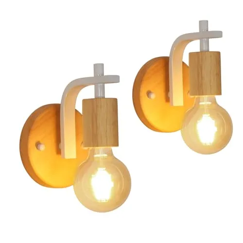 DELIPOP Wandleuchte Innen 2er, Vintage Wandlampe Holz und Metall, E27 Wandbeleuchtung Schwarz Wand Lampe, Retro Industrial Wandleuchten für Wohnzimmer Schlafzimmer Flur Treppenhaus, Ohne Leuchtmittel