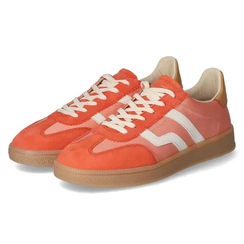 Gant Damen Low Sneaker CUZIMA in Red/Apricot - Sneaker aus hochwertigem Leder-Textil-Mix mit schimmernden Seidenoptik-Elementen und goldfarbener Logo-Applikation. Ideal für einen sportlich-eleganten Look und maximalen Komfort im Alltag.