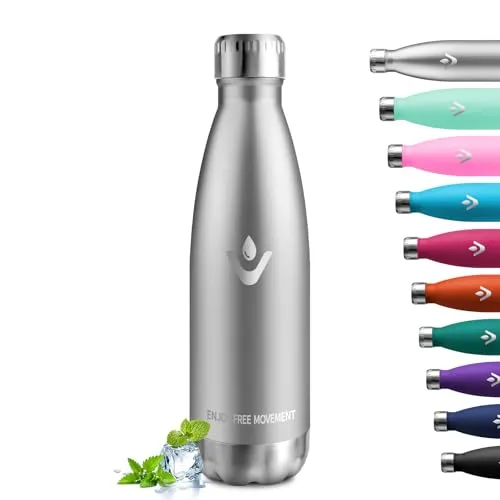 Thermosflasche 500ml, Vakuum Wasserflasche, Trinkflasche Edelstahl Auslaufsicher, BPA-Frei Thermoskanne Kohlensäure Geeignet, für Sport, Schule, Uni, Yoga, Sport, Fahrrad, Camping, Sprudel, Gym