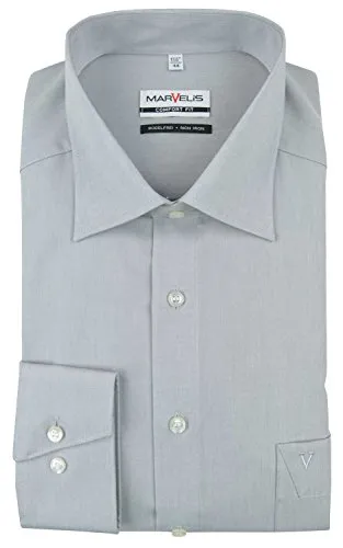 Marvelis Herren Businesshemd Langarm Comfort-Fit Chambray Mittelgrau - Herrenhemden in Comfort-Fit mit pflegeleichtem Chambray-Stoff, ideal für den stilbewussten Mann, der Komfort und Eleganz schätzt.