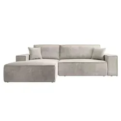 Selsey Farese New Ecksofa mit Cordbezug, Schlaffunktion und Stauraum – Creme, links - Das Farese New Ecksofa vereint modernes Design mit Funktionalität: Schlaffunktion und Stauraum für Decken. Der weiche Cordbezug sorgt für Gemütlichkeit und passt perfekt in jedes Wohnambiente.