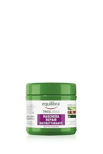 Equilibra Haare, restrukturierende Haarmaske, pflegt trockenes und sprödes Haar, auf Basis von Kokosöl, Weizenprotein, Aloe Vera, Arganöl, pflanzliches Keratin, 250 ml