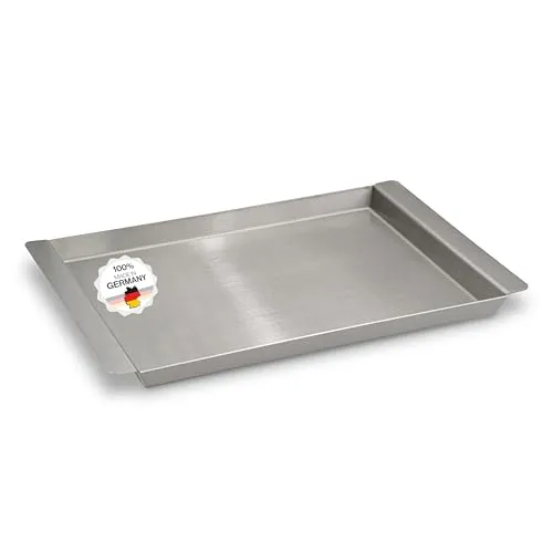 Serviertablett Edelstahl Rechteckig - Für Speisen, Snacks, Kaffee & Kuche - Tablett mit Griffen - Auch als Servierplatte, Partyplatte, Küchentablett - Anrichteplatte (40 x 30 cm)