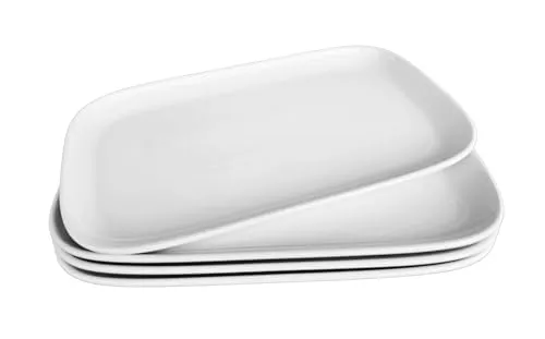 Provance 4er Set 25cm x 14,5 cm Tablett Serviertablett Keramik Porzellan Weiß - Servierplatte Groß Kuchenplatte Rechteckig für Antipasti, Dessert, Kuchen, Sushi, Salat, Porzellanteller