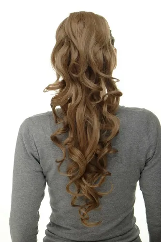 Haarteil lockig lang Honigblond Mini-Klammer Steckkämme & Gummizug 60cm WK08-15