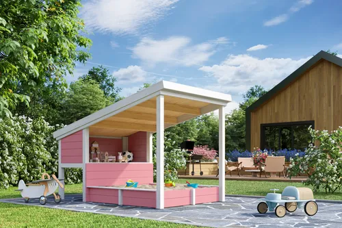 Kinderspielhaus Pultdach Pippi 1 in hellrosa