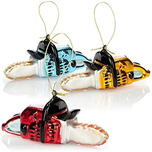 com-four® 3X Premium Christbaumschmuck - Deko-Kettensäge aus echtem Glas - besondere Baumkugeln als Weihnachtsdeko - spezielle Weihnachtsbaumanhänger - hochwertige Christbaumkugeln (Säge - 3 Stück)