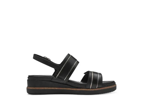 Tamaris Damen Sandaletten mit Wechselfußbett, bequem und stilvoll in Black/Gold - Bequeme Sandaletten für Damen, ideal für den Sommer. Mit Wechselfußbett und flachem Absatz für optimalen Tragekomfort. Perfekt für entspannte Tage am Strand oder in der Stadt.