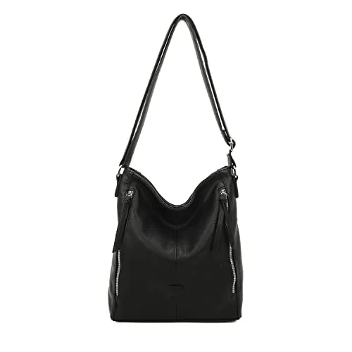 ITALYSHOP24 OBC DAMEN TASCHE Umhängetasche Schultertasche Shopper Crossbody Henkeltasche CrossOver Kunstleder Beuteltasche Handtasche Hobo Bag Reise Schwarz