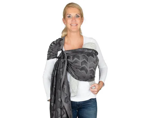 Hoppediz Ring-Sling Amsterdam black - Baby-Tragetuch aus 100 % kbA-Baumwolle für optimalen Tragekomfort und gesunde Hüftentwicklung. Ideal für Neugeborene und einfach anzulegen – perfekt für den Alltag!