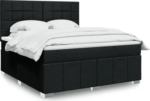 vidaXL Boxspringbett mit Matratze Schwarz 180x200 cm - Luxuriöses Boxspringbett mit Taschenfederkernmatratze für optimalen Schlafkomfort. Inklusive höhenverstellbarem Kopfteil und anpassbarer LED-Beleuchtung für ein gemütliches Ambiente.