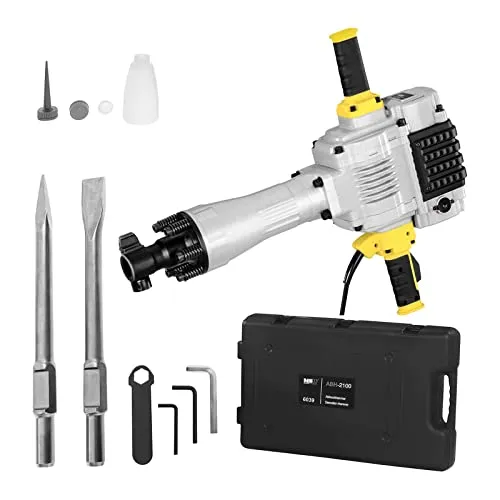 MSW Abbruchhammer 2100 W 85 J Schlagleistung 1600 Schläge/min SDS-HEX-Werkzeugaufnahme inkl. Flachmeißel, Spitzmeißel, Zubehör und Transportkoffer Stemmhammer Meißelhammer Betonhammer