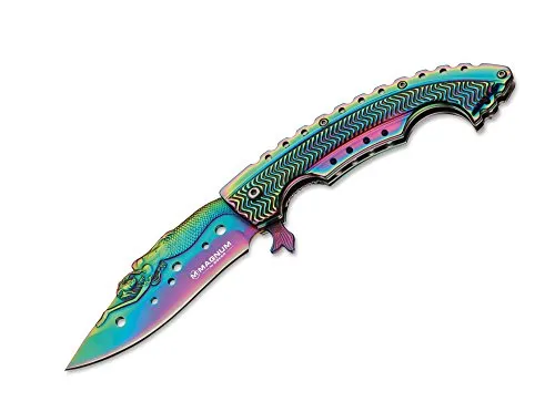 Magnum Taschenmesser Rainbow Mermaid - Klappmesser mit einer Gesamtlänge von 21,9 cm und einer auffälligen Regenbogen-Farbgebung, perfekt für Sammler und Outdoor-Enthusiasten.