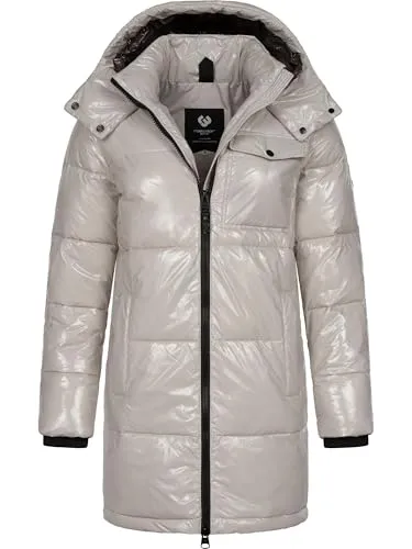 Ragwear Warmer Damen Wintermantel Roobie Long - Shiny Steppmantel mit Kapuze - Funktionsjacken: Hochwertiger, wasserabweisender Steppmantel mit elegantem Schimmer, ideal für kalte Wintertage und stylische Outfits.