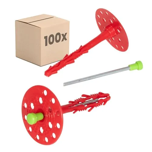 PROTEKTOR Dämmstoffdübel 100 Stück Ø8x120mm mit Stahlnagel für WDVS & zur Befestigung von Fassadendämmung, ETA-zertifizierte Schlagdübel Fassadendübel Tellerdübel für alle Nutzungskategorien