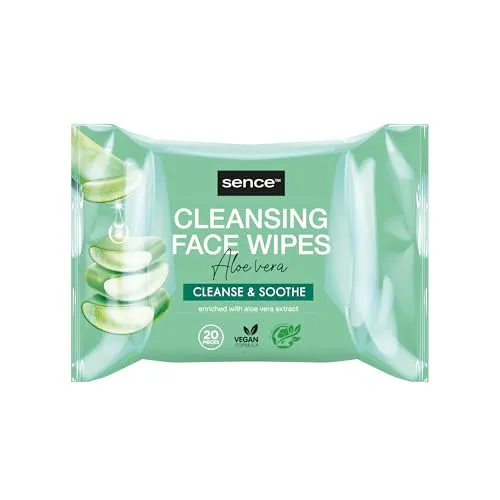 Sence Aloe Vera Gesichtsreinigung Tücher mit Zitronensäure, Vitamin A, Vitamin C und Panthenol, Vegan Face Care Facial Cleansing Wipes Beauty Skincare, Kosmetik Make Up Entferner (3 x 20Stk)