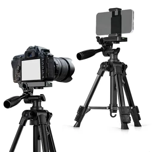 Tripod Camera Kamera Stativ, Stativ Kamera Kamerastativ, Verstellbares Mini stativ für DSLR & Handy Reisestativ aus Eisenrohr mit Transporttasche & E-Klemme, Traglast 2kg