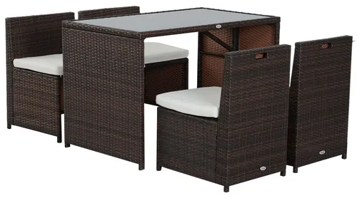 5-teiliges Polyrattan Gartenmöbel-Set für 4 Personen – Wetterfestes Balkonmöbel mit Tisch und Stühlen