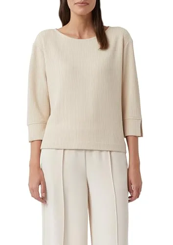 comma Sweatshirt - Damen Sweatshirt mit U-Boot-Ausschnitt und 3/4-Ärmeln, bietet eine bequeme Passform im Regular Fit und stylische Rippstruktur.