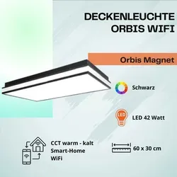 Ledvance Smart+ LED Deckenleuchte Orbis Magnet 42W - Schwarz - Moderne LED Deckenleuchte, dimmbar und steuerbar per App oder Sprachassistenten. Ideal für Wohnzimmer, Küche oder Büro mit flexibler Farbtemperatur von 3000K bis 6500K.
